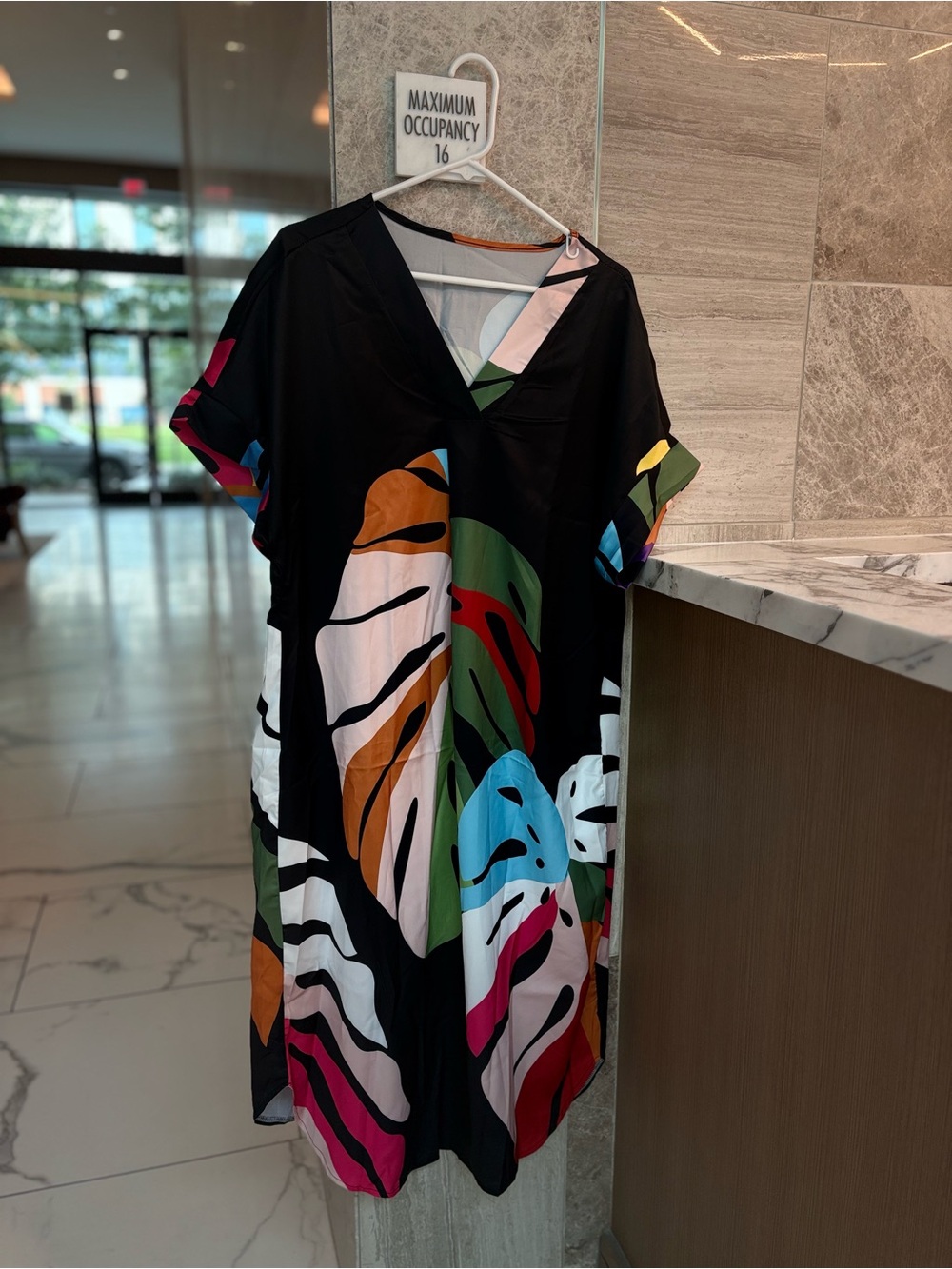 NWOT Black Multicolor Tropical Print V-Neck Dress